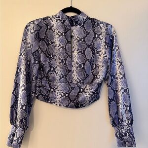 Topshop Blue and White Snakeskin Blouse